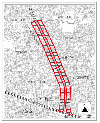 大和町中央通り沿道地区の不燃化促進区域図
