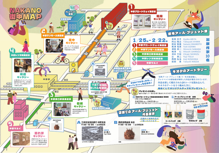 2026年『NAKANO街中まるごと美術館！アール・ブリュット』の街中MAP。