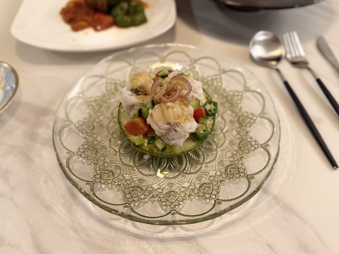 鱧(ハモ)と夏野菜 ズッキーニの器仕立て