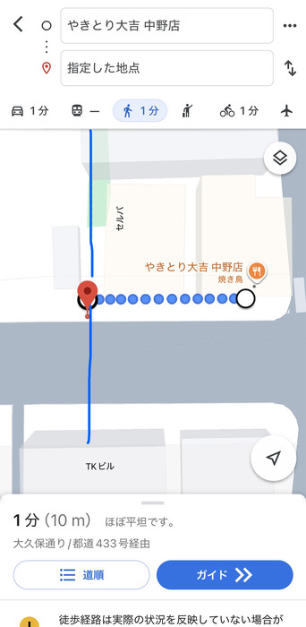 　GoogleMapより。青線より左側が杉並区、右側が中野区。