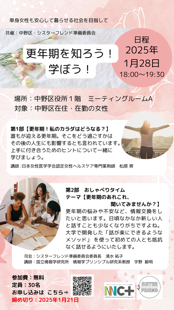 1月28日開催の更年期を知ろう！学ぼう！のチラシ