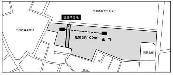 正門の曳家先を示した図
