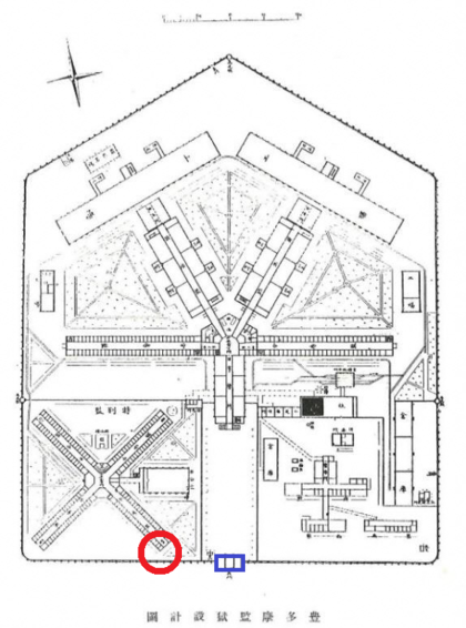 十字舎房の位置を示す図面