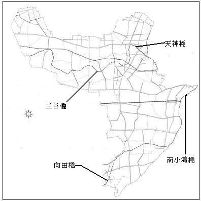 4か所の調査地点を中野区略図に表示