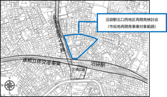 沼袋駅北口西地区再開発検討会の範囲